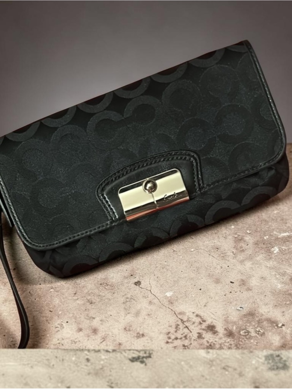 Coach Kristen Canvas Clutch with Silver Hardware & Tiffany Blue Satin Interior